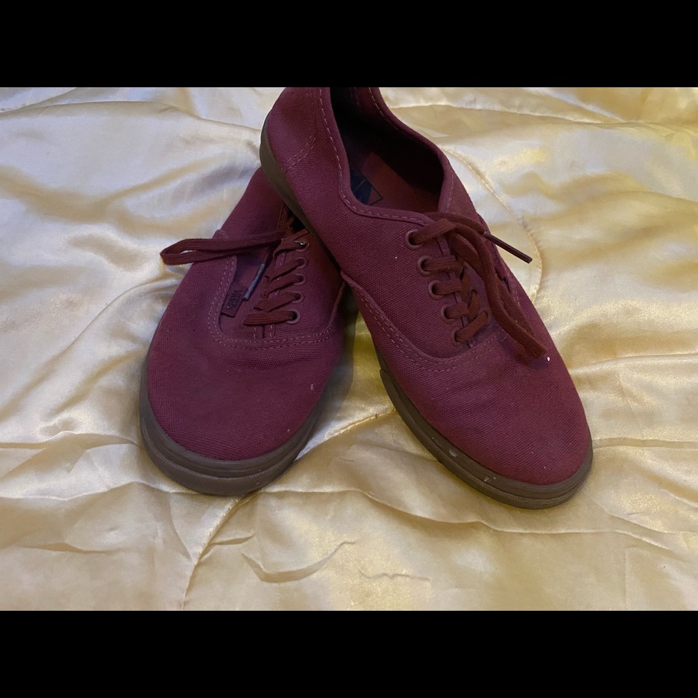 Maroon and tan vans